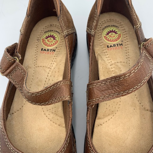 Earth Spirit Brown Leather Mary Jane Flats Shoes Women 9 Academia Boho School - Picture 11 of 14
